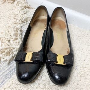 Salvatore Ferragamo Black Textured Heels